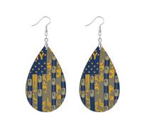 Double Sided Print Earrings Round Leaf Shape MDF Wood Material Lightweight Gift for Her, leaf, Wood Metal, No Gemstone