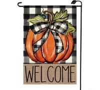 Double-Sided Pumpkin Garden Flag 30x45cm Outdoor Decor(7) | Double-sided print, vibrant pumpkin design, buffalo plaid pattern, 30x45cm standard size, all-season outdoor use