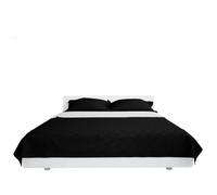 Double-Sided Quilted Bedspread Black White 170 x 210 cm Microfibre with Cotton Filling Warm Easy Washable for Winter Summer Bedroom Decorative