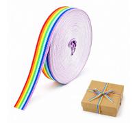 Double Sided Rainbow Grosgrain Ribbon 50m - 1cm Wide Polyester Craft Ribbon for Gift Wrapping, Wedding & Party Decoration, DIY Handmade Crafts, Sewing, Bow Making - Fade Resistant & Soft Touch