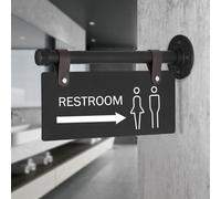 Double Sided Restroom Sign for Business，11" x 6"，Unisex Hanging Bathroom Sign with Left Arrow for Men and Women，All Gender，Wall-Mount Restrooms Corridor Toilet Signs for Home & Office，Projecting