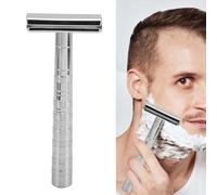 Double Sided Safety Beard Shave Tool, Metal Clipper for Men, Full Body Washable Alloy Long Handle Open Shaving Kit, Easier to Grasp, Ideal Choice (Bright Silver)