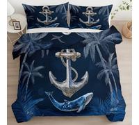 Double Sided Sailing Ocean Animal Whale Duvet Cover Set Microfiber, Luxury Reversible Quilt Cover Easy Care Bed Linen Soft Cosy Bedding Sets Pillowcase - Double (200 cm x 200 cm)