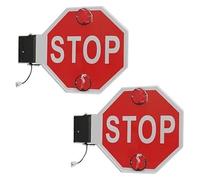 Double-Sided School Bus Stop Sign - Solar LED Warning Lights, Reflective Aluminum(2pcs,24v)