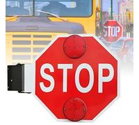 Double Sided School Bus Stop Sign with Flashing LED Lights, Octagonal Heavy Duty Handheld Stop Sign for Crossing Guard, High Visibility Reflective Pavement S Safety Semaphore for Roadway 12v