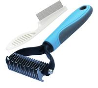 Double Sided Shedding and Dematting Undercoat Rake Comb for Dogs and Cats - Cat and Dog Flea Comb Set (Large, Blue)