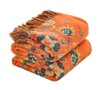 Double-sided Sofa Large Bed Throw Blanket, Bohemian Sofa Large Bed Throw with Tassels for 3 4 Seater,100% Organic Cotton Soft Warm Lightwight Boho Throw for Armchair Couch and Bed. 200x230cm-Orange