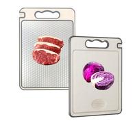 Double-Sided Stainless Steel Cutting Board with Double Sided-Food Grade 304 Stainless Steel & Wheat Straw for Kitchen, Meat, Fruit, and Vegetables-Non-Slip & Easy to Clean (36.5L*25W cm)