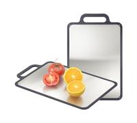 Double-Sided Stainless Steel Cutting Board with Easy Grip Handle, 15.3 * 9.6", "Dishwasher Safe, Non Slip, Juice Grooves for Meat, Veggies