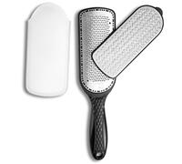 Double-Sided Stainless Steel Foot File Callus Remover with Long Handle & Protective Cover - Pedicure Tool for Dead Skin, Dry & Cracked Heels
