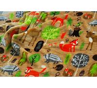 Double Sided Supersoft Cuddlesoft Fleece Fabric Material Woodland Animals Beige, 1Mtr 150cmx100cm