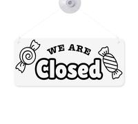 Double-Sided Sweet Shop Open & Closed Sign - 03: Hanging Door Sign with Suction Cup, Custom Brand Colour Plaque, Sweet Shop Window Display