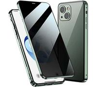 Double-Sided Tempered Glass Metal Bumper Phone Cover, for Apple iPhone 14 Case 6.1 inch 2022 Anti-Peep Magnetic Case (Color : Green)