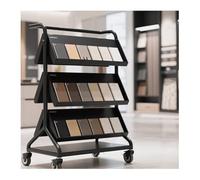 Double-Sided Tile Sample Display Stand With Wheels, 3 Layers Large Floor Standing Sample Rack, Magazine Photo Frame Display Stand(40x35x95 cm)