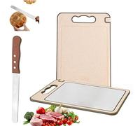 Double-sided titanium cutting board for the kitchen, titanium cutting board for meat and vegetables etc. Built-in knife sharpener, with stainless steel dough scraper (titanium)