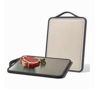 Double Sided Titanium Cutting Board&TPU Cutting Board, BPA-free, z5cm thick, scratch resistant flexible cutting boards for kitchen, grippy handle, non-slip, thaw (Beige)