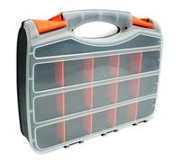 Double-Sided Tool Storage Box - 34 Adjustable Compartments with Removable Dividers for Screws, Nuts, Bolts & Small Parts - Heavy-Duty Organizer Case with Handle - Black/Orange Plastic Case