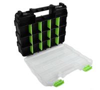 Double Sided Tool Storage Box with Removable Partitions Heavy Duty PP Plastic for Hardware Accessories Sorting Secure Latch System Garage Organizer 12.6 Inch