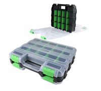 Double Sided Tool Storage Organizer with 34 Adjustable Compartments, Clear Lid and Removable Plastic Dividers for Screws, Nuts, Bolts, Na