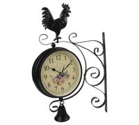Double-sided wall clock, 39 x 35 x 12 cm, iron garden decor, silent quartz movement, sl lack finish, for living room and home interior
