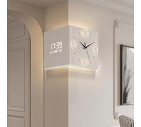 Double Sided Wall Clock, Illuminated Wall Sconce with Sensor, Corner Wall Clock for Living Room Bedroom