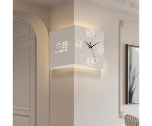 Double Sided Wall Clock, Illuminated Wall Sconce with Sensor, Corner Wall Clock for Living Room Bedroom