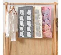 Double Sided Wardrobe Organizer with 24 Pockets for Underwear and Accessories, Metal Hanger (Beige: 5+10 Grids)