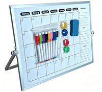 Double-Sided Whiteboard Calendar with Stand, A3 Whiteboard Weekly Planner Whiteboard for Desk and Wall, Magnetic Whiteboard for School, Home, Office, Gym 40 x 30cm