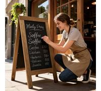 Double Sided Wooden Replaceable Chalkboard, A Board Pavement Sign A Frame Chalkboard Signs Board Magnetic with 4 Writing Board, Adjustable Angle, Non-Slip Feet,Chalkboards Signs Sandwich Blackboard