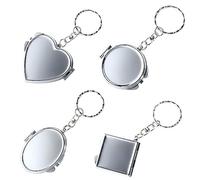 Double Sides Cosmetic Mirror Keychain 4PCS Mini Folding Mirror Key Chains Pocket Portable Square Elliptical Heart-Shaped Makeup Mirror with Key Ring
