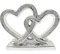 Double Silver Heart Love Ornament Crushed Diamond Love - Ornament Blings Sparkly Ornament Home Interiors Decoration - 20cm Height