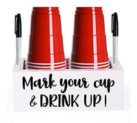 Double Single Cup Holder with Marker Slot Mark Your Cup and Drink Up Cup Holder Party Cup Organizer Drink Dispensers for Parties 2 Sides Designs Housewarming Hostess Gift Cup Dispensers Countertop
