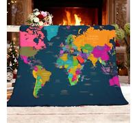 Double/Single Lightweight Warm Decorative Blanket World Map Theme Ultra Soft Cozy Fleece Sherpa Throw Blanket,150x200 cm Color Antistatic Reversible No Shed No Pilling Cozy Fluffy