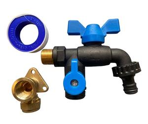 Double/SingleOutlet Ultra Tough Nylon Garden Tap+Brass 15mm Wallplate+PTFE Tape (Double Butterfly)