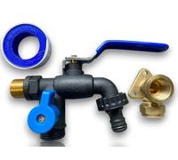 Double/SingleOutlet Ultra Tough Nylon Garden Tap+Brass 15mm Wallplate+PTFE Tape (Double Lever)