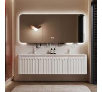 Double Sink Bathroom Vanity with Smart Defogging Mirror and Soft-Close Doors, Includes Faucet for Modern Home Installation