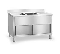 Double Sink Cabinet 140 x 60 cm - Commercial Sinks by Royal Catering Silver