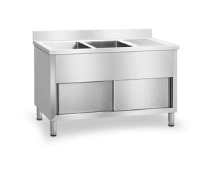 Double Sink Cabinet 140 x 60 cm - Commercial Sinks by Royal Catering Silver