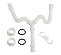 Double Sink Drain Set with Telescopic Adjustable P Trap 20-80cm Length for G1-1/2 and G1-1/4 Outlets