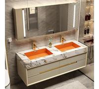 Double Sink Floating Bathroom Vanity with Smart LED Defog Mirror and Cabinet