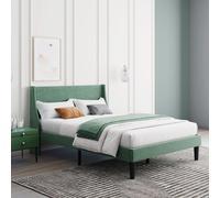 Double Size Bed 4FT6 Plush Velvet Upholstered Bed Frame Wood Slat Support Green