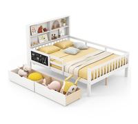 Double Size Bed Frame Platform Bed With Bookcase Headboard Blackboard Gymax White Double