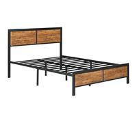 Double Size Bed Frame Steel Bed Base with Headboard 147 x 197cm Brown