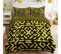 Double Size Bedding Sets, Soft Microfiber Reversible Vibrant Bright Yellow Black Geometric Duvet Cover 79" x 79" with 2 Pillowcases Modern Abstract Quilt Cover for Kids and Adults