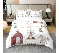 Double Size Comforter Cover Farm Animals 100% Cotton Bedding Set Horse Sheep Cat Duvet Cover for Bedroom Gifts Cartoon Animal Bedding Set 3 PCS,Comforter Not Included