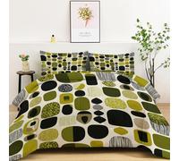 Double Size Coverless Duvet 10.5 Tog Geometric Blocks Coverless Comforter, Yellow Washable Summer Quilted Quilt 200 x 200 cm Retro Mid-Century Style Bedding Comforter Set Reversible Duvets