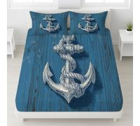 Double Size Deep Fitted Sheets - Bed Sheets Nautical, Vintage, Arrows, Ship, Wood Grain Bedding Sets 3 Piece with 30cm Deep Pocket, For Boys and Girls