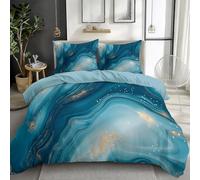 Double Size Duvet Cover Blue And Cyan Marble Bedding Set with 2 Pillowcases Soft Non Iron Microfiber Bed Cover Teal Hypoallergenic Duvet Cover Set