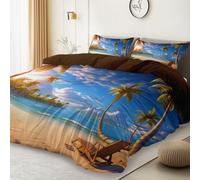 Double Size Duvet Cover for Boys Girls, Nature Landscape Coastal Beach Print Brushed Microfiber Duvet Cover with Zipper Closure - Dark Brown Reversible Easy Care Bedding Sets 79" x 79"