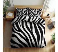 Double Size Duvet Cover Set 200 x 200 cm, Reversible Abstract Animal Zebra Stripe Print Bedding Set Lightweight Easy Care, Soft Comfy Breathable Black and White Quilt Cover Set with Pillowcases